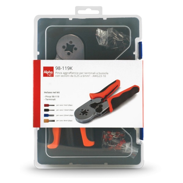 Pinza Crimpatrice per Terminali a Bussolotto 0,25-6mm con Kit Terminali